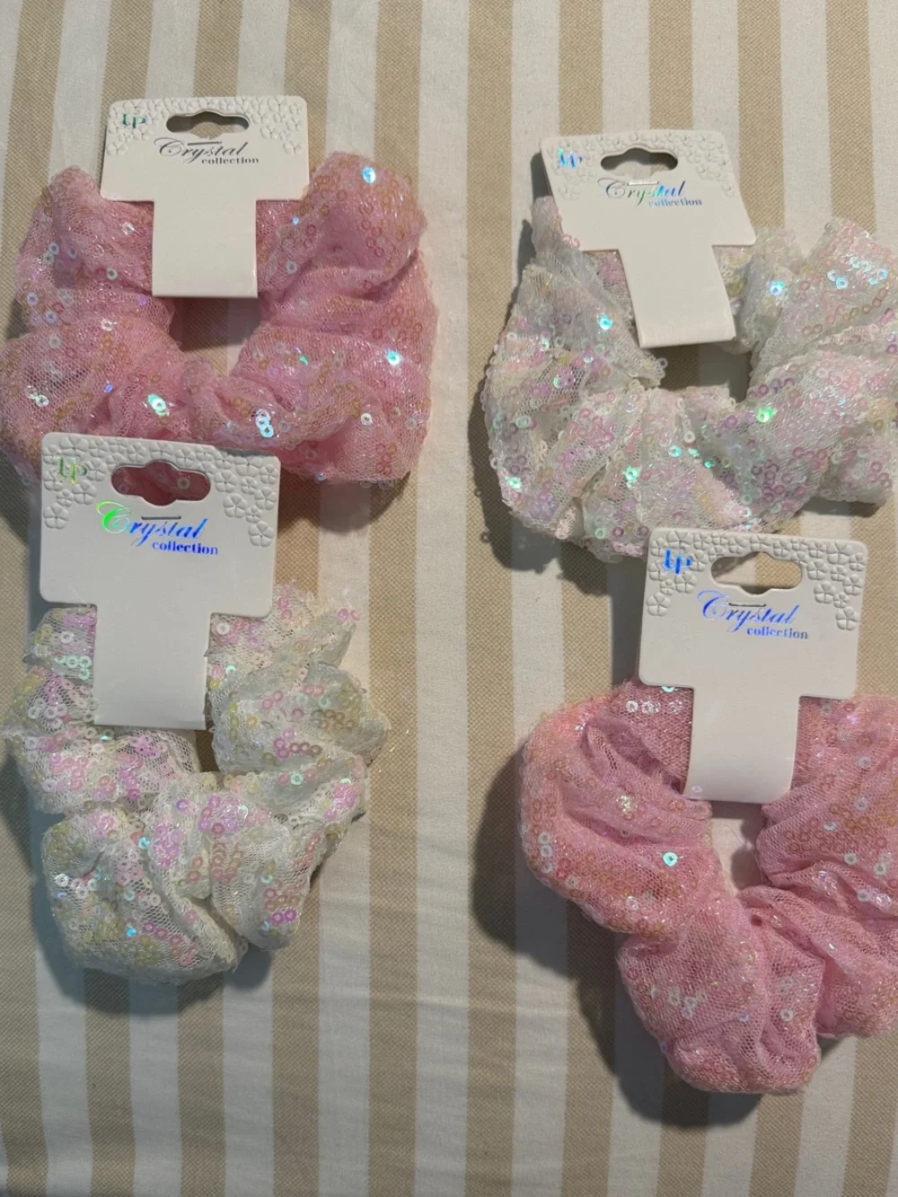 Kids Sequin Scrunchies - Pink & White